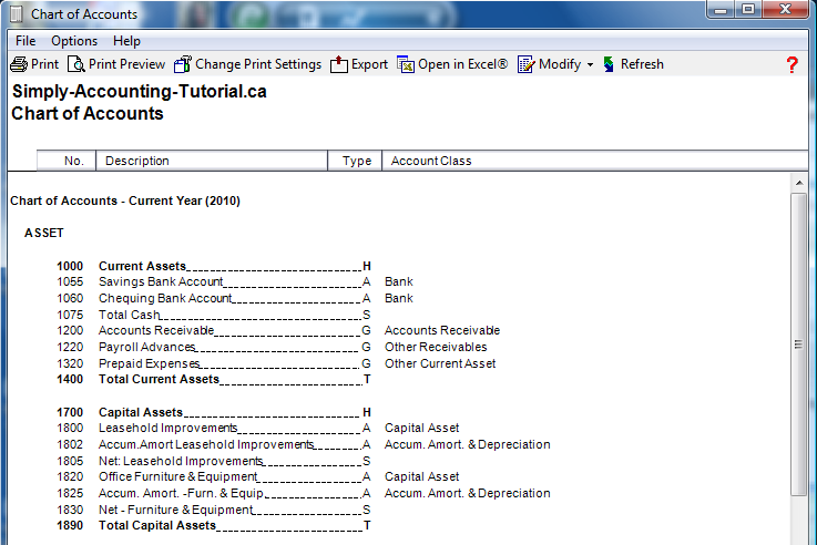 Chart of Accounts