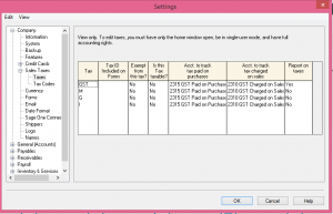 Settings Taxes