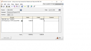 General ledger pay credit card