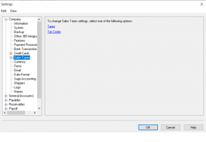 Settings Taxes