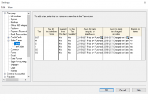 Settings Taxes with accts