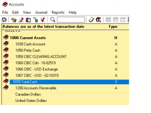 chart of account cash account