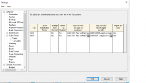 Settings Taxes